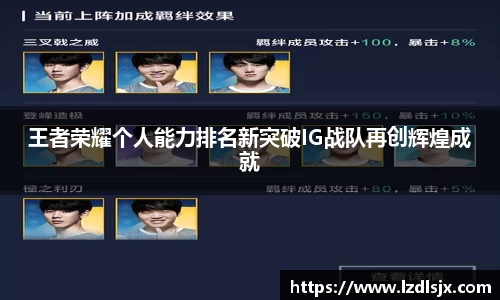 王者荣耀个人能力排名新突破IG战队再创辉煌成就